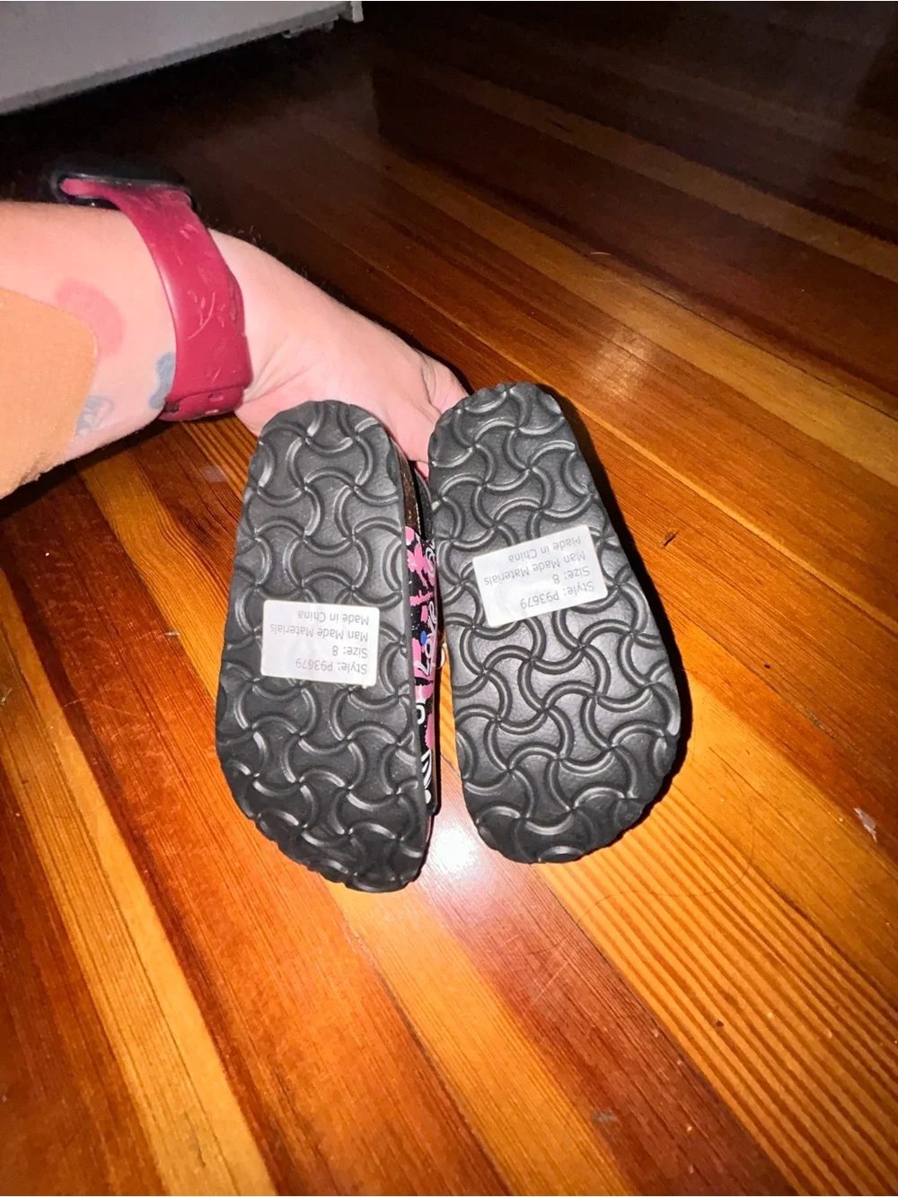 Kids Pink Graphic Double-Buckle Sandals